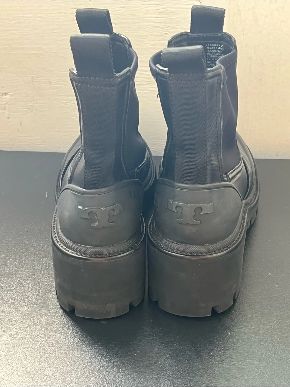 Tory Burch Black Leather Lug Sole Chelsea Boots